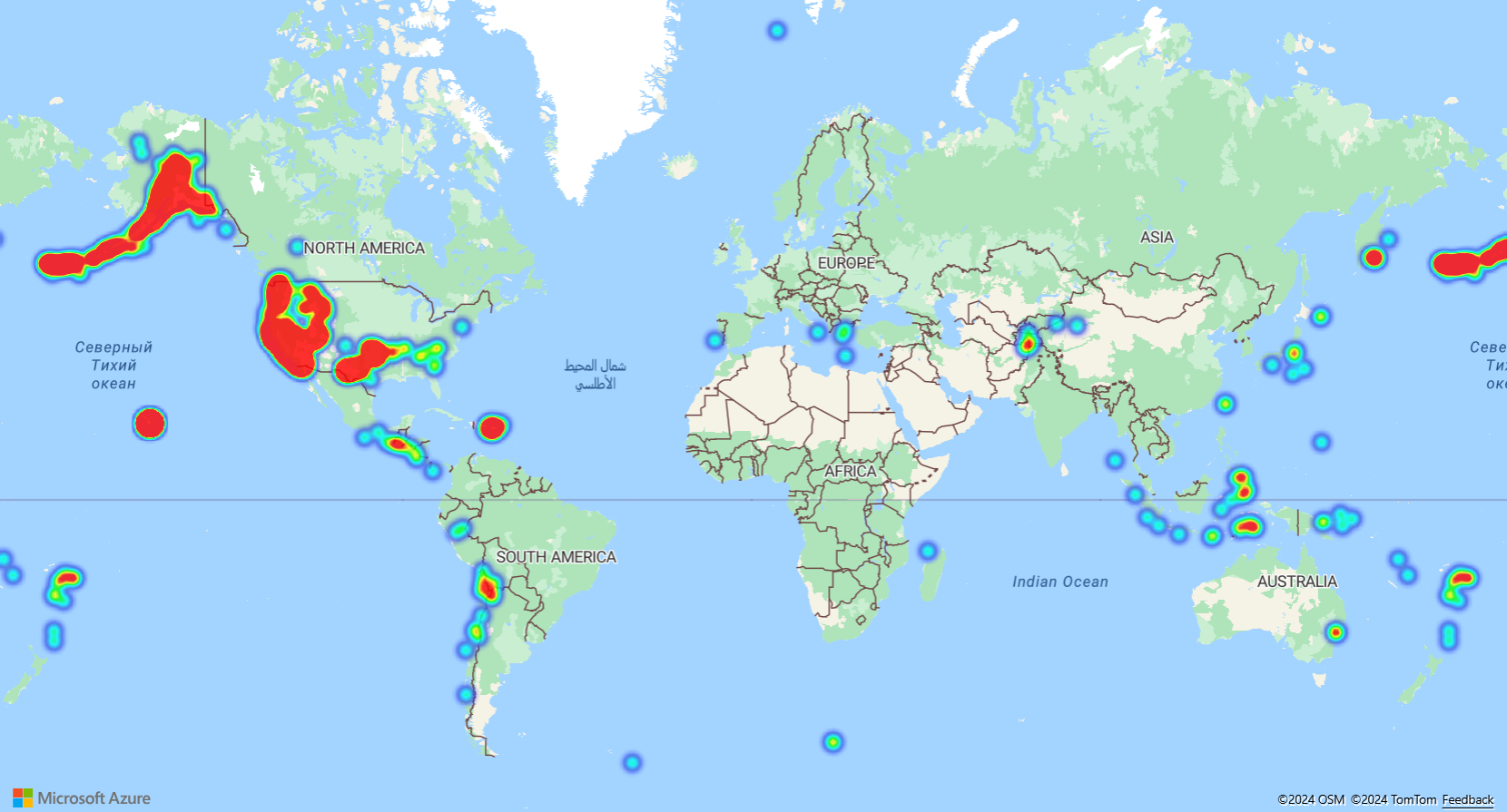 Screenshot showing a map displaying a heat map.