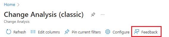 Screenshot of feedback button in Change Analysis tab