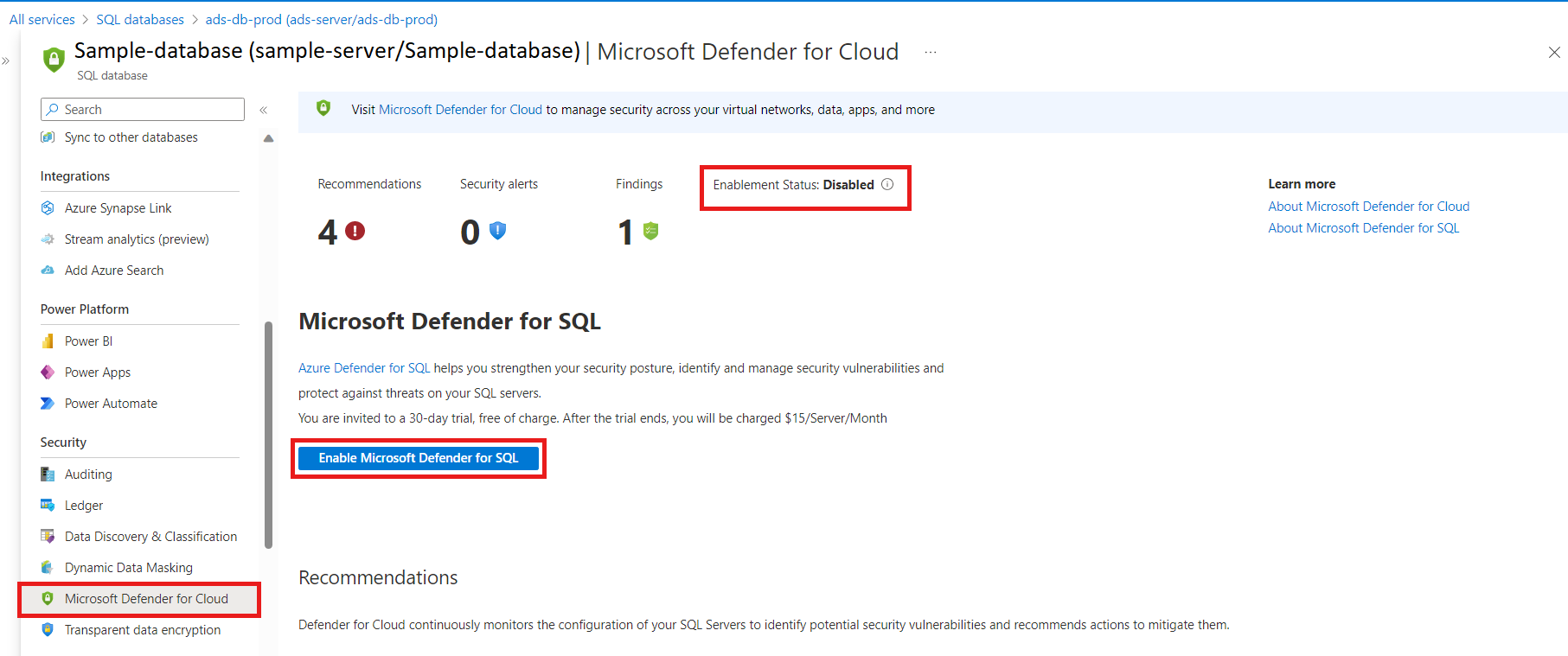 Microsoft defender for sql azure sql database azure sql managed