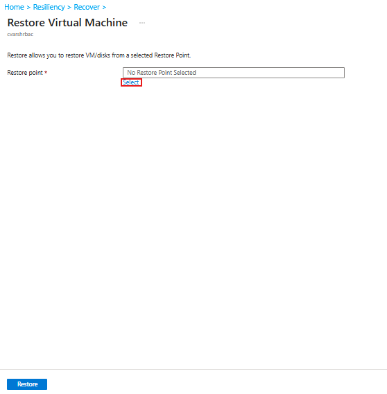 Select restore point for a virtual machine