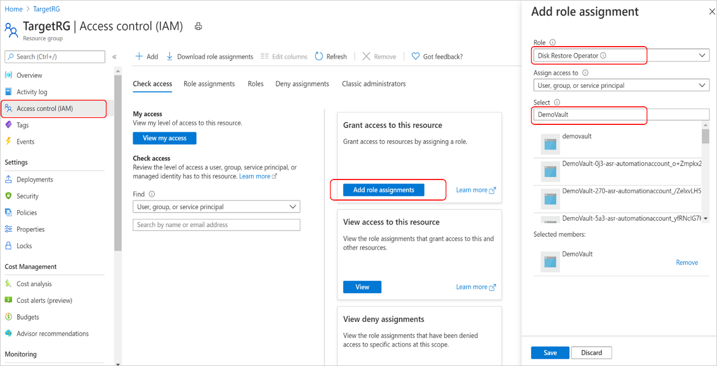 Select disk restore operator role