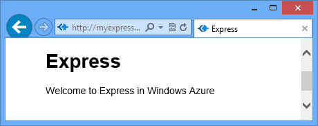 A web browser displaying Welcome to Express in Azure