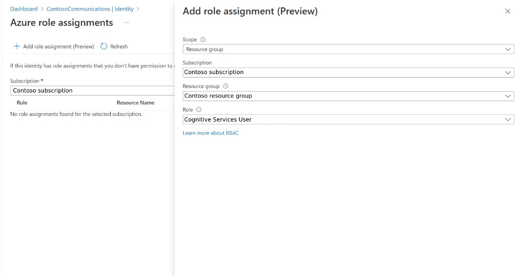 Screenshot of filled in role assignment tab.