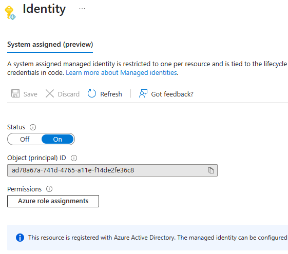 Screenshot of enabled identity.
