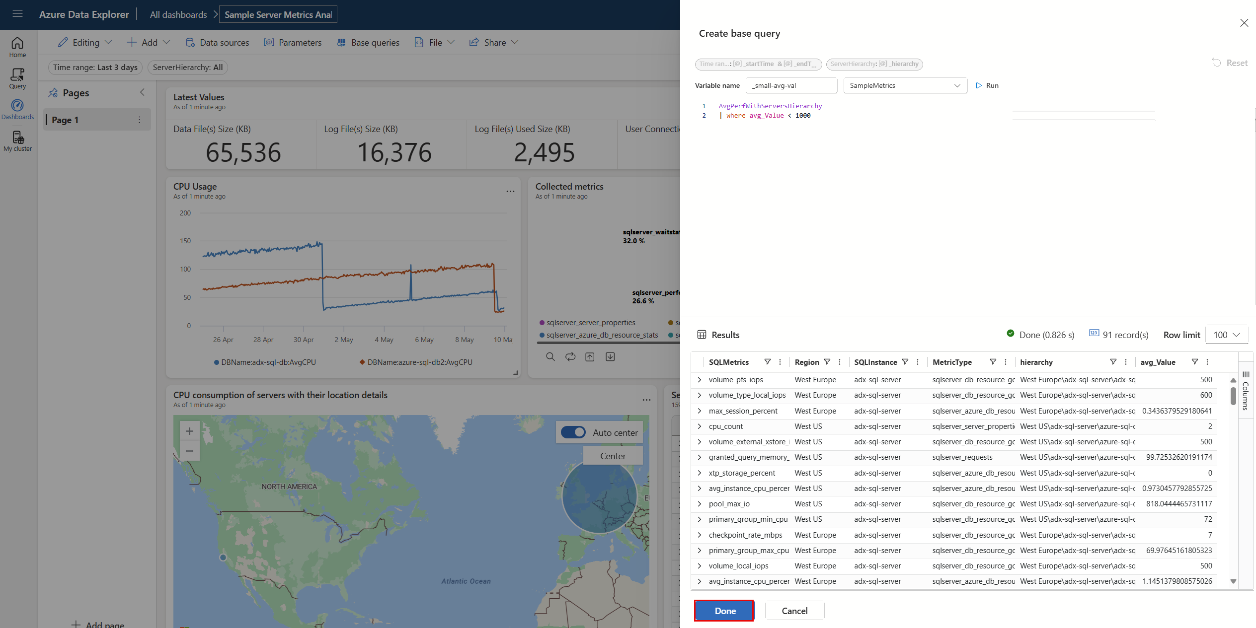 Screenshot of create base query in Azure Data Explorer dashboards.