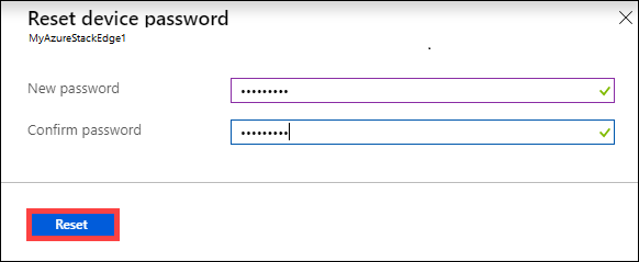 Screenshot shows the Reset device password dialog box.
