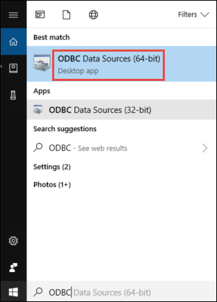 Launch ODBC app Launch ODBC Data Sources app