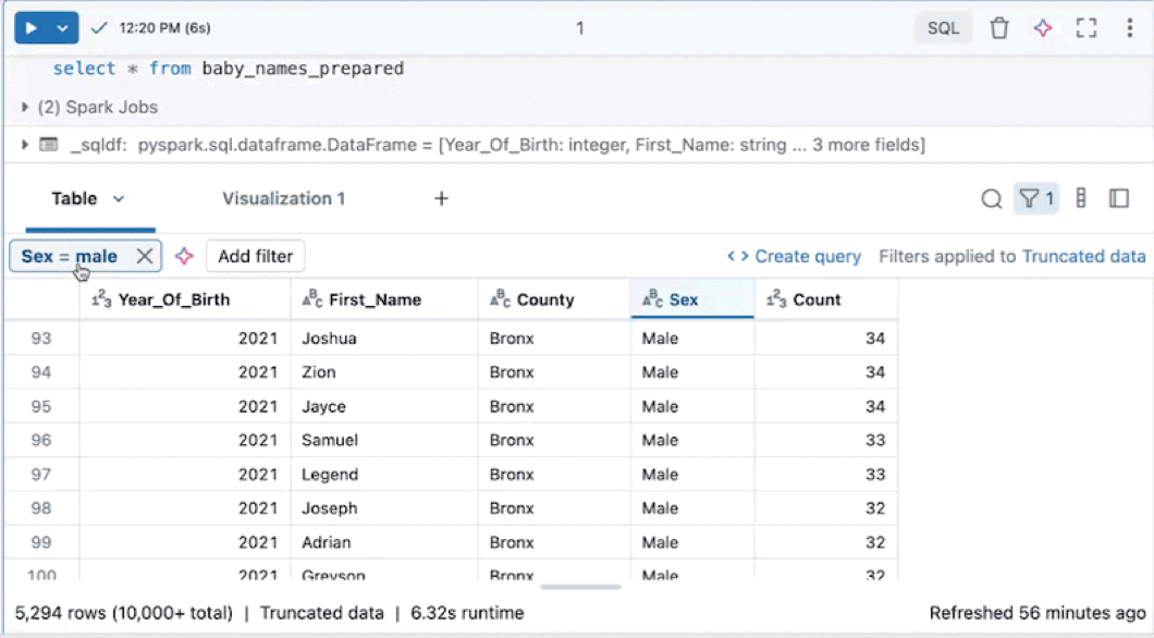 Gif showing how to create a query from the filtered results.