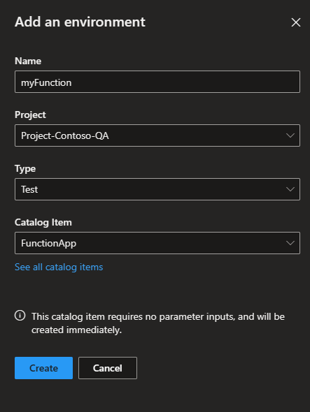 Screenshot showing the Add an environment pane.