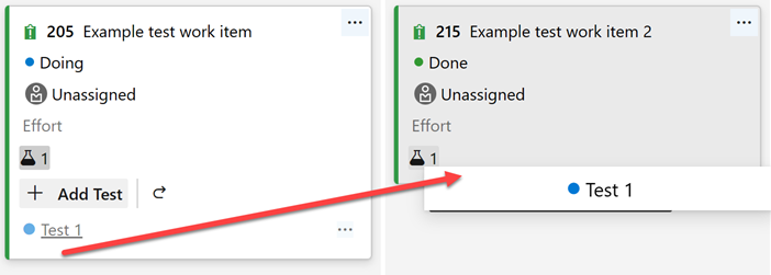 Screenshot showing Drag tests to reassign them to a different user story.