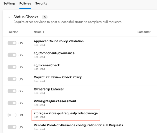 Screenshot shows Policies tab and highlighted branch policy name, to confirm it matches the pipeline name.