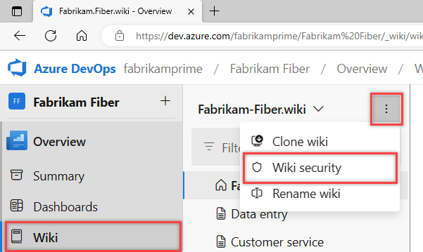 Screenshot of Wiki, Choose More, select security.