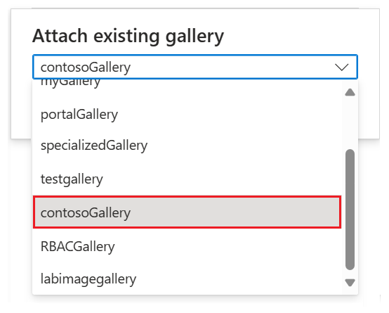 Screenshot that shows how to attach a shared image gallery to a lab.