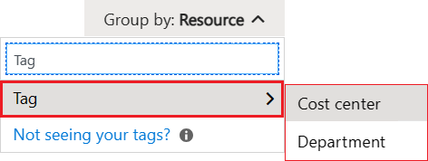 Screenshot that shows how to change the Group by filter to show cost details based on applied tags.