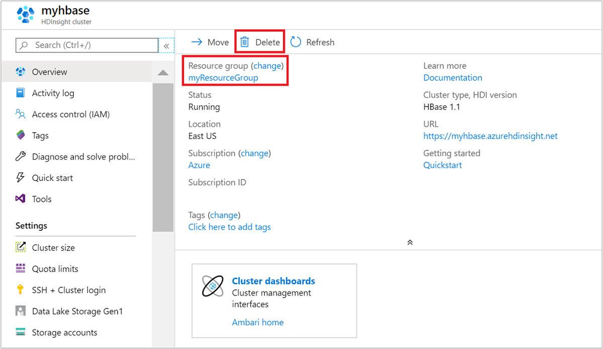 Delete Resource Manager template HBase.