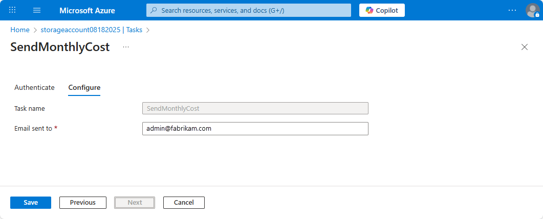 Screenshot that shows the "Configure" tab.