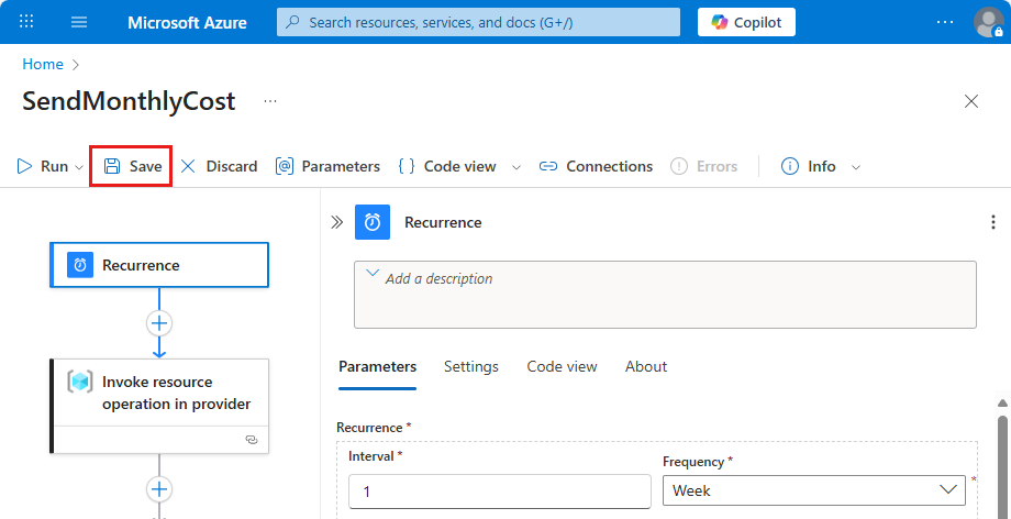 Screenshot that shows the designer toolbar and the selected "Save" command.