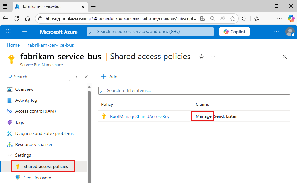 Manage permissions for Service Bus namespace