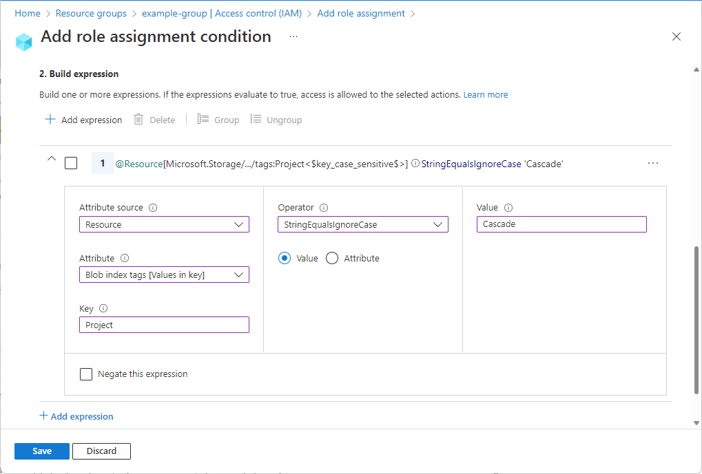 Build expression section with values for blob index tags.