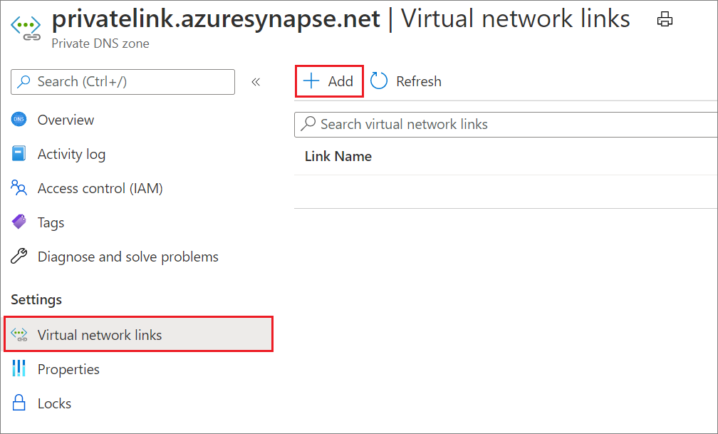 Screenshot of Create Synapse private DNS zone 3.