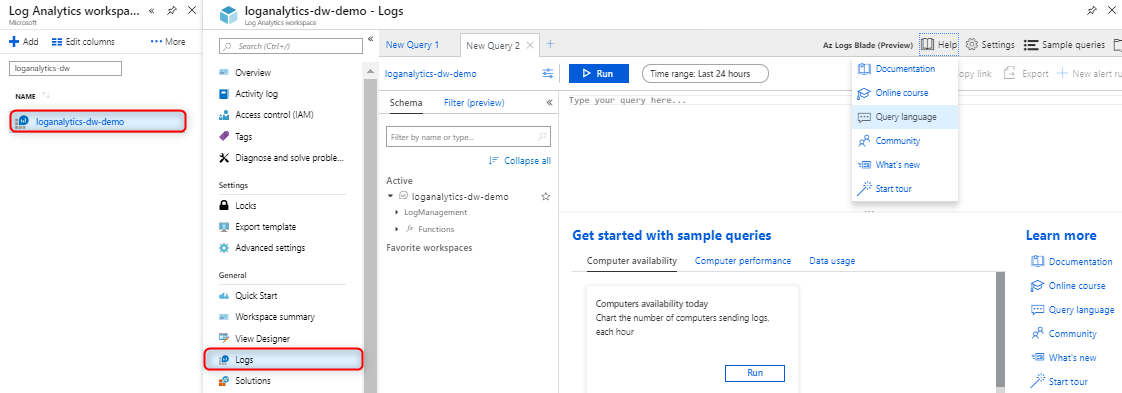 Log Analytics workspace editor.