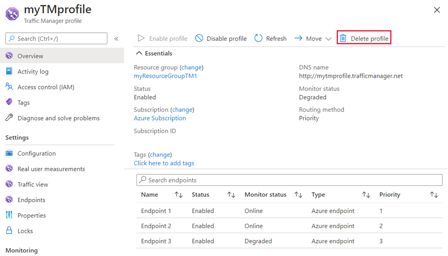 Delete Traffic Manager priority profile