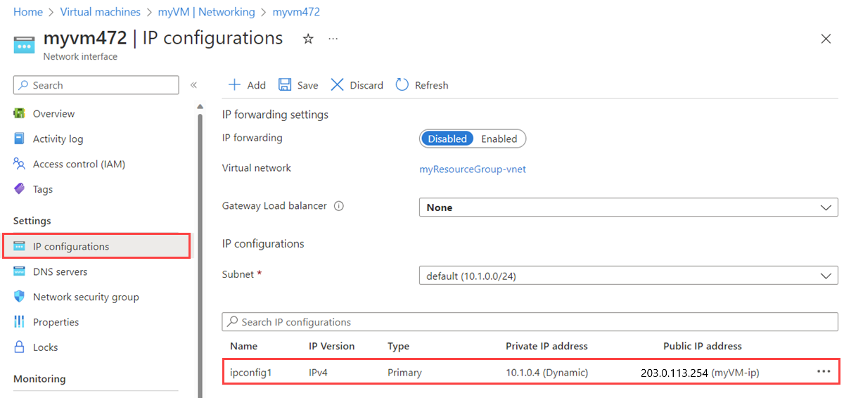 Screenshot of select ip configuration.