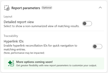 Screenshot of the Report parameters card, where the Detailed report view option is turned off.