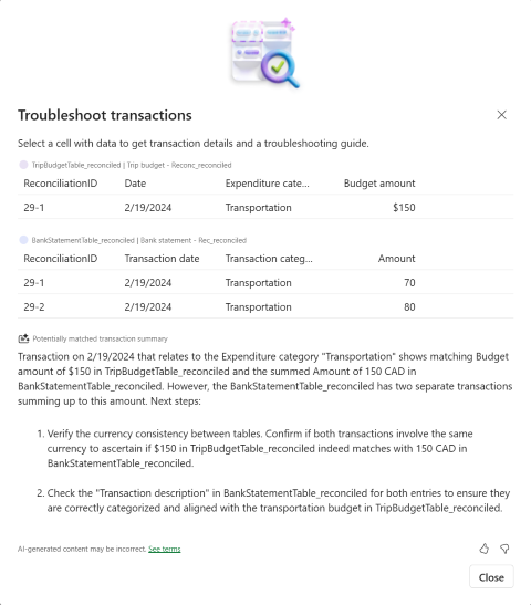 Screenshot of Troubleshoot Transactions.