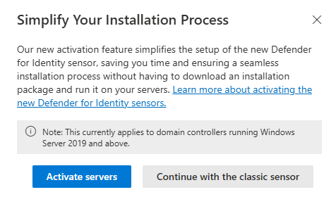 Screenshot that shows how to install the classic sensor.