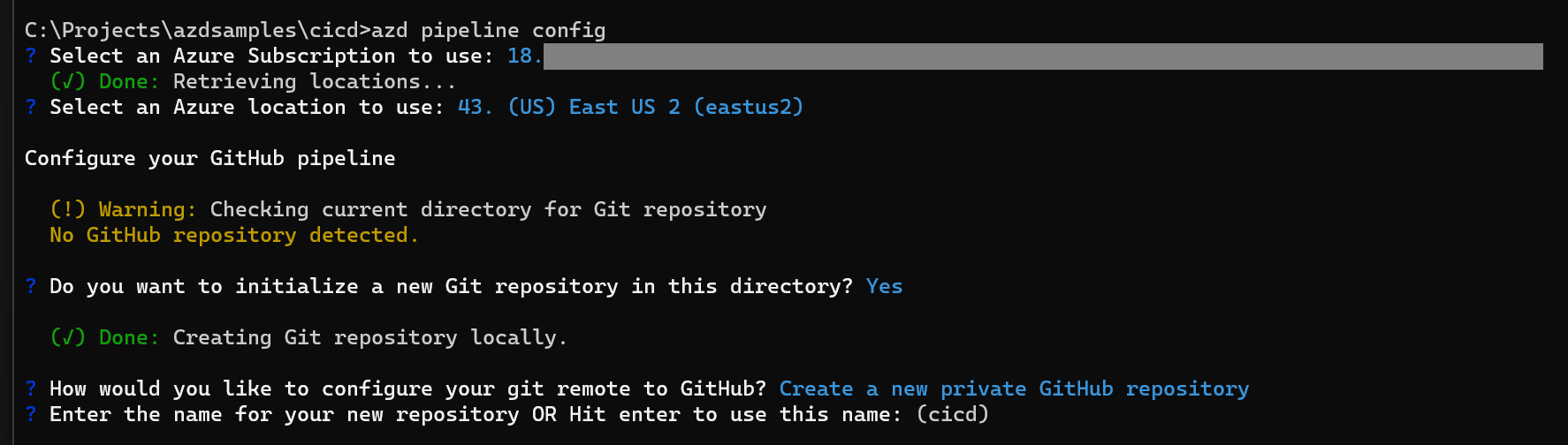A screenshot showing the pipeline configuration steps.