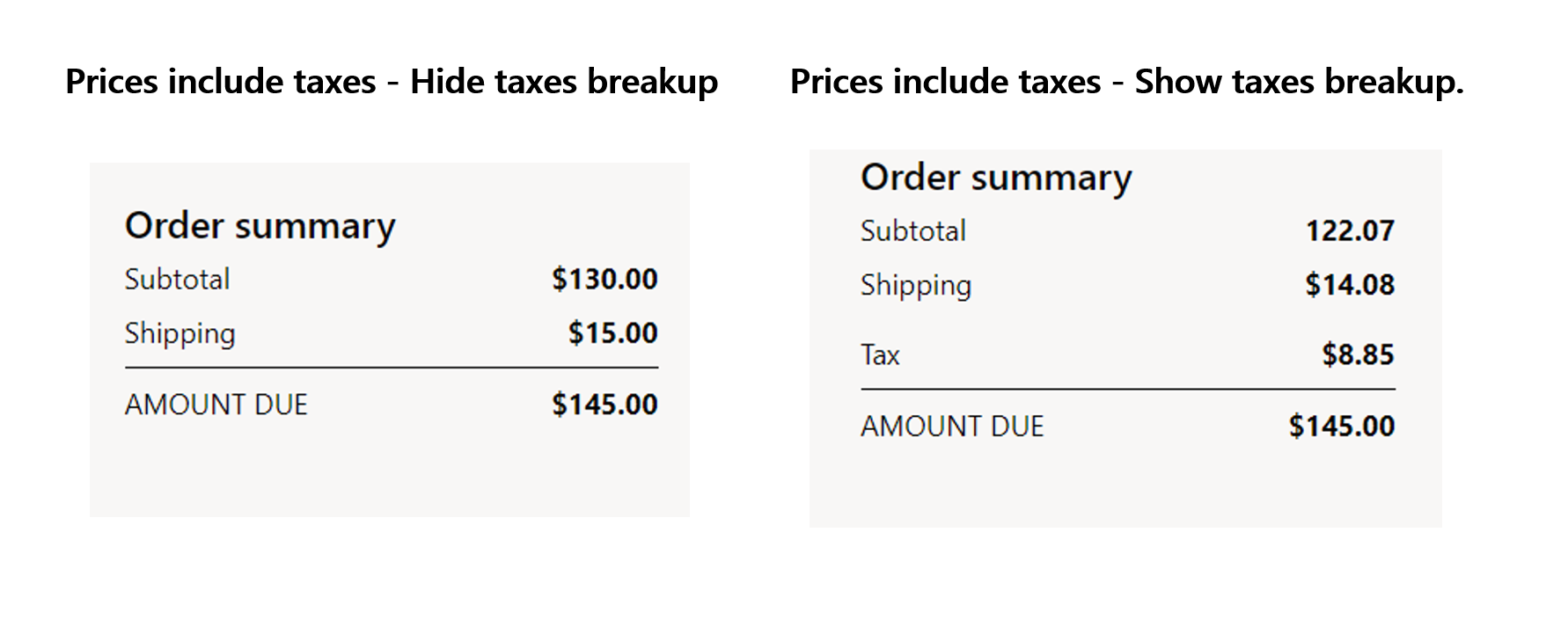 Show or hide tax breakdown in sales tax scenario on e-commerce channel.