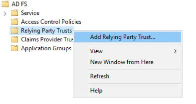 AD FS Management in Windows Explorer menu AD FS Management in Windows Explorer menu.