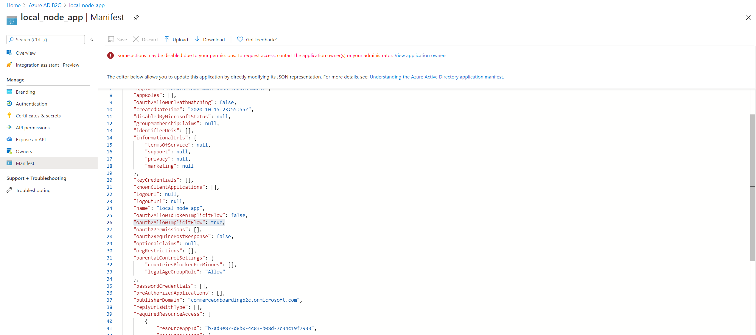 Local Node app manifest.