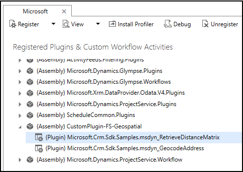 The Registered Plug-ins & Custom Workflow Activities tree view The Registered Plug-ins & Custom Workflow Activities tree view