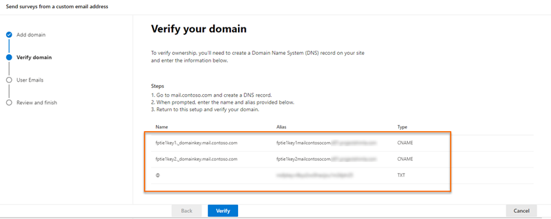 ค่าเพื่อสร้างระเบียน DNS