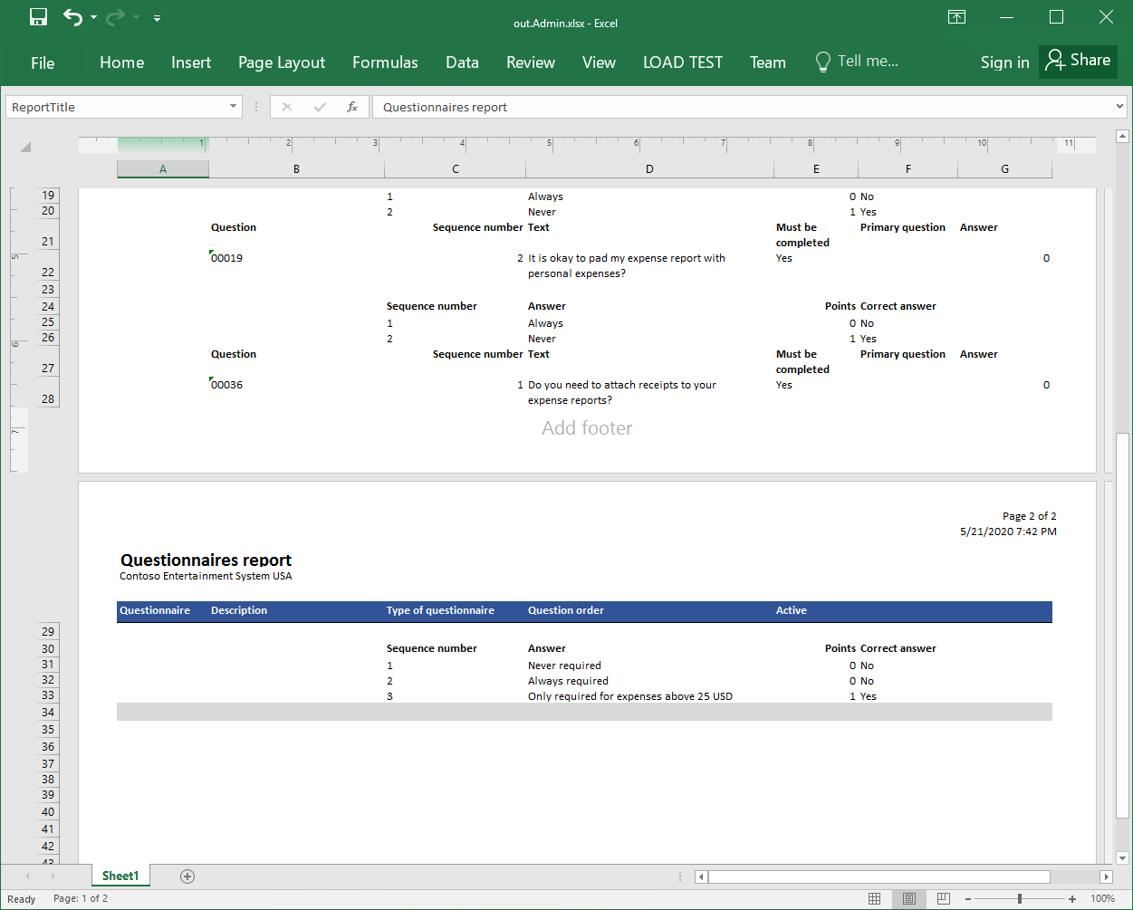 ตัวอย่างของรายงานที่สร้างขึ้นในรูปแบบ Excel, หน้าที่ 2