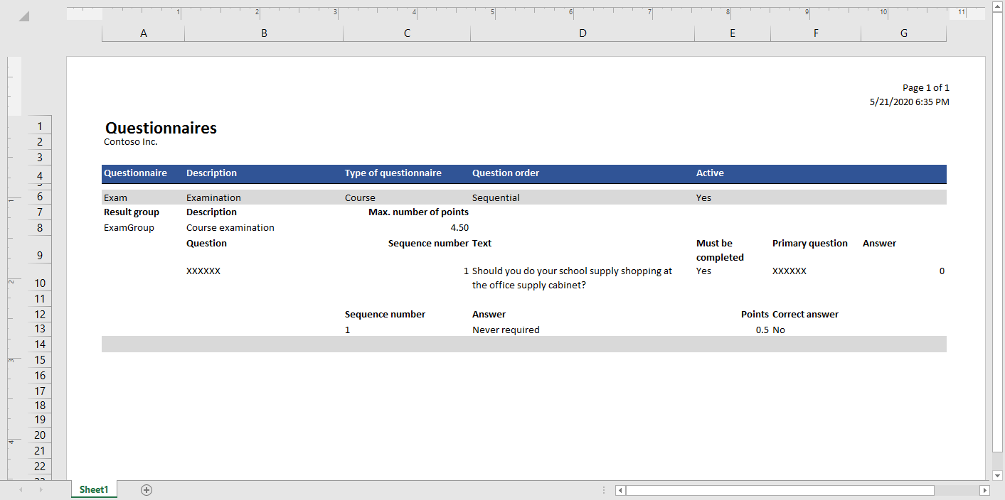 เทมเพลต Excel ที่จะพิมพ์แบบสอบถามที่ระบุ