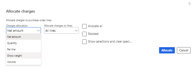 Allocate charges page.