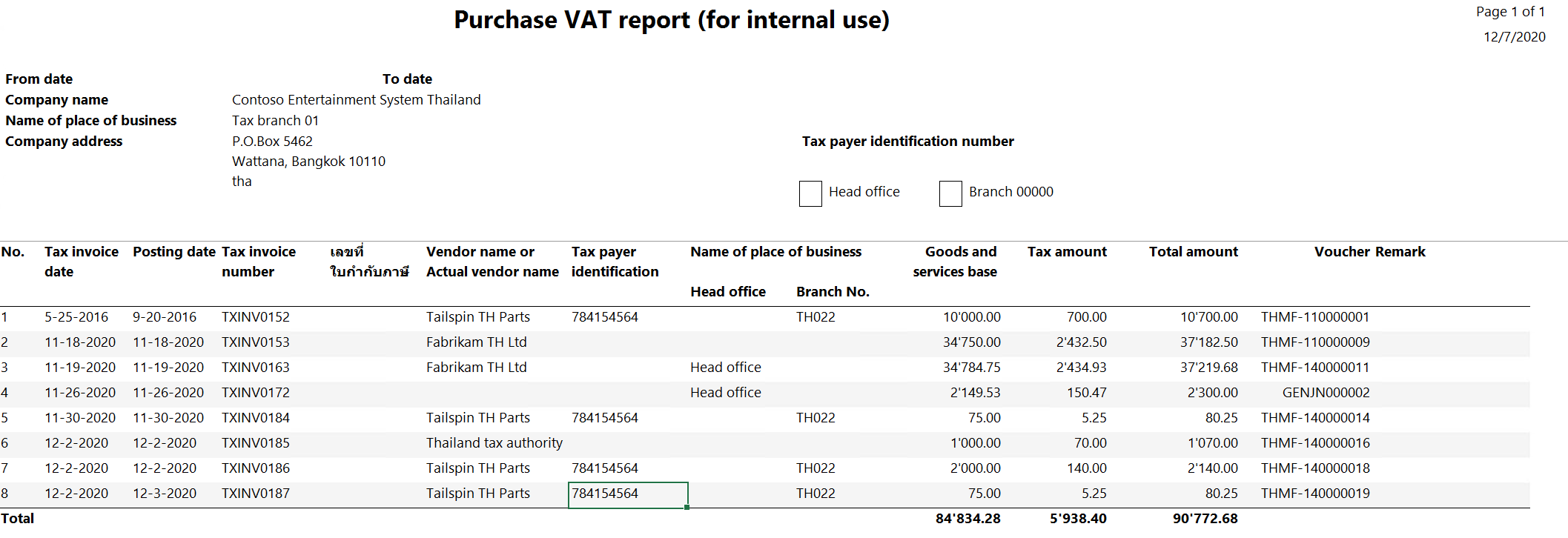 รายงาน VAT ซื้อ (สำหรับใช้ภายใน)