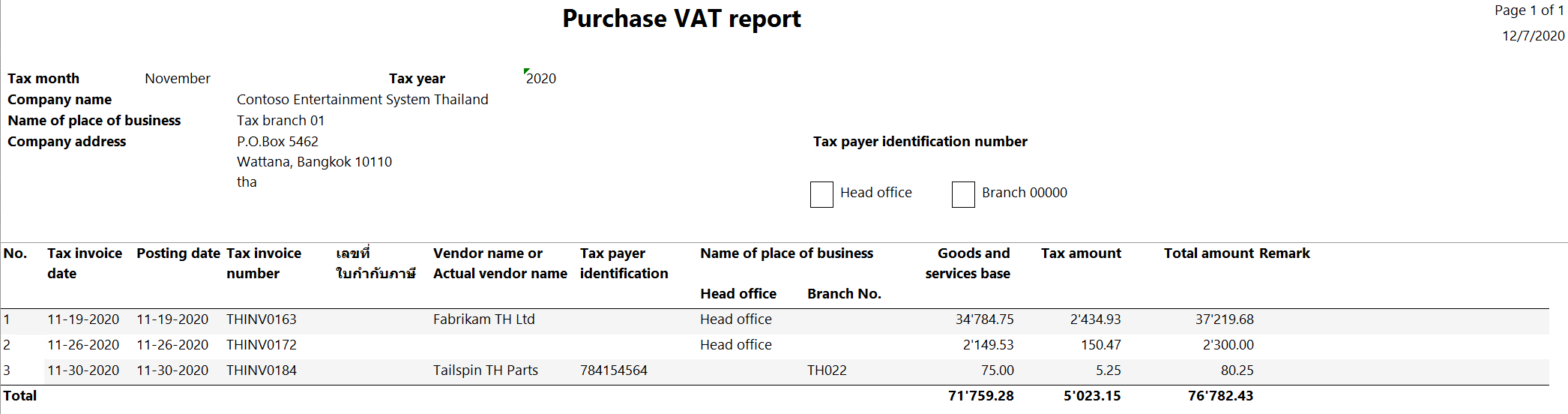 รายงาน VAT ซื้อ
