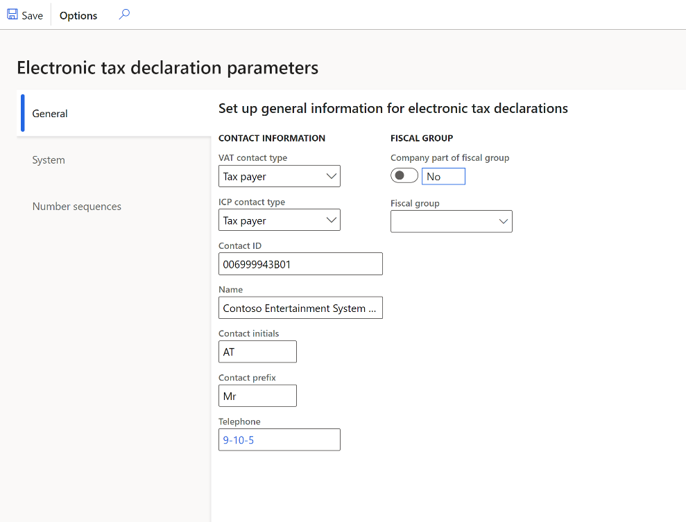 Electronic tax declaration parameters 2.
