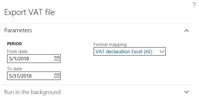Export VAT file dialog box.
