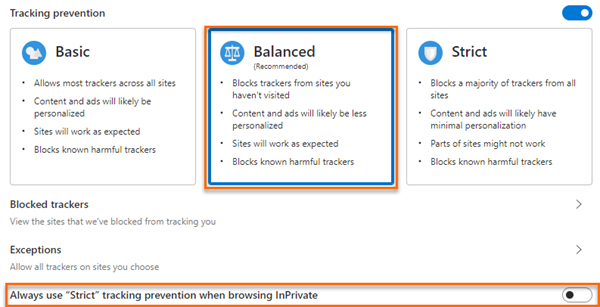 กำหนดค่าส่วนการป้องกันการติดตามใน edge