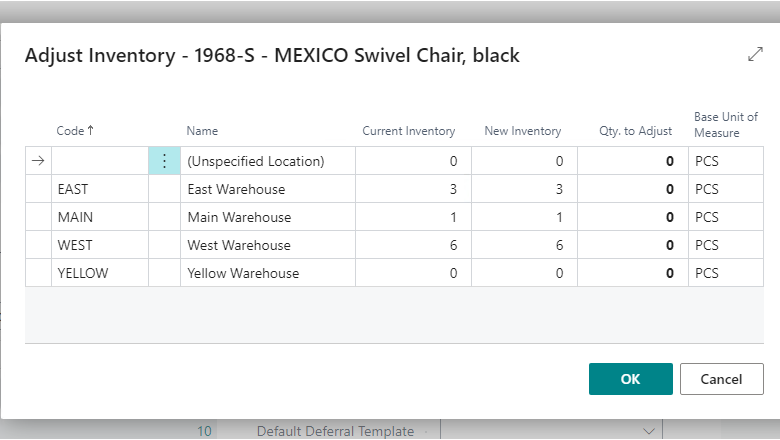 Adjust Inventory page Adjust Inventory page
