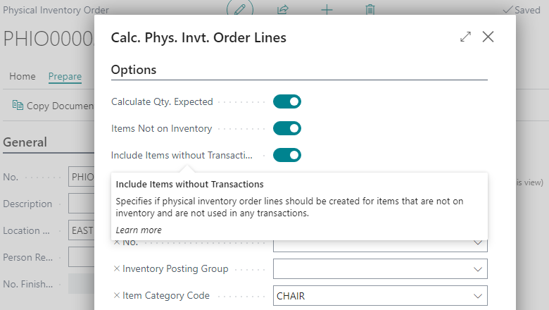 Calculate Physical Inventory Order Lines Calculate Physical Inventory Order Lines