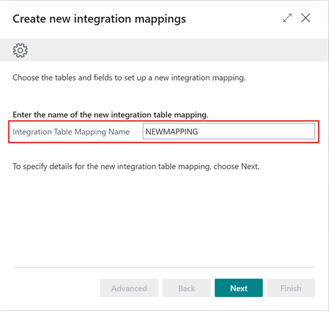 Shows New Integration Mappings guide page with a placeholder to enter new mapping name Shows New Integration Mappings guide page with a placeholder to enter new mapping name