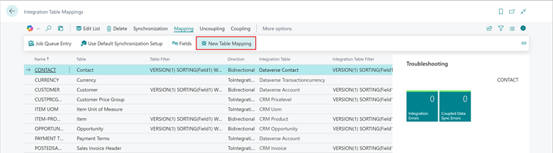 Shows New Table Mapping action in Integration Table Mappings page Shows New Table Mapping action in Integration Table Mappings page