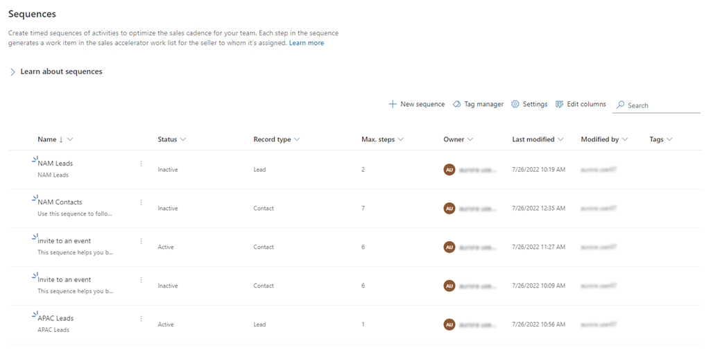 สกรีนช็อตของโฮมเพจตัวออกแบบลําดับใน Dynamics 365 Sales