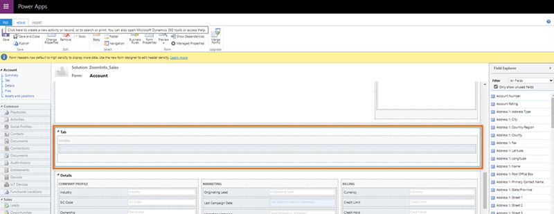 สกรีนช็อตของหนึ่งคอลัมน์ที่เลือกที่เพิ่มลงในฟอร์ม